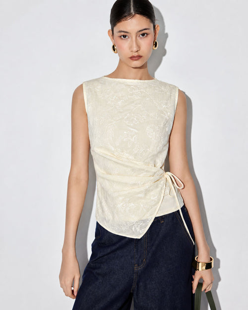 Wrap Tie Waist Sleeveless Top in Ivory