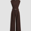 Belted Wide Leg Jumpsuit in Cocoa Brown
