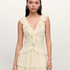 Ruffle Trim Ruched Mini Dress in Cream