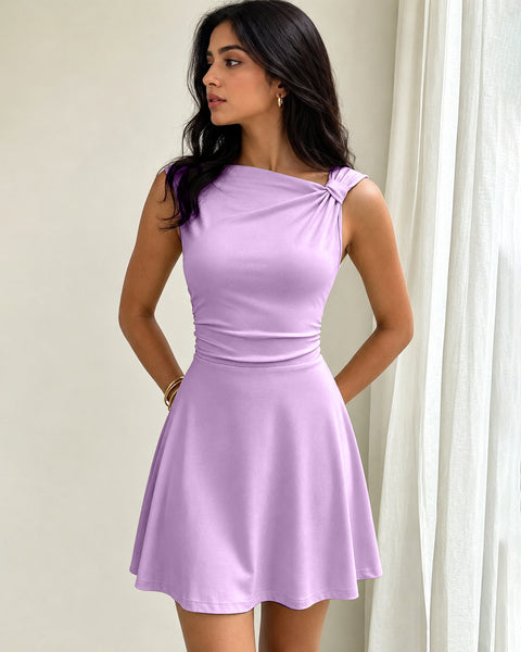 Knot Detail Fit and Flare Mini Dress in Lilac