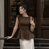 Round Neck Sleeveless Peplum Top in Chocolate Brown