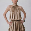 Tiered Halter Mini Dress in Mocha Brown