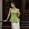 Round Neck Sleeveless Peplum Top in Herbal Green