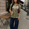 Sheer Crinkle Button Front Shirt in Herbal Green
