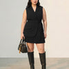 Wrap Lapel Pleated Mini Dress Curve and Plus in Classic Black