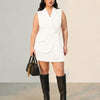 Wrap Lapel Pleated Mini Dress Curve and Plus in Classic White