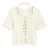 Tie Front Scoop Neck Ribbed Top in Classic White