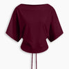 Boat Neck Batwing Sleeve Cinched Waist Top in Burgundy
