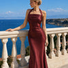 Halter Neck Maxi Dress in Merlot