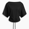 Boat Neck Batwing Sleeve Cinched Waist Top in Classic Black