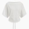 Boat Neck Batwing Sleeve Cinched Waist Top in Classic White