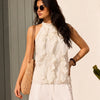 Halter Neck Sleeveless Ruffle Top in Pearl White