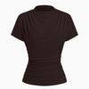 Draped Mock Neck Fitted Top in Cocoa Brown