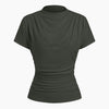 Draped Mock Neck Fitted Top in Dark Grey