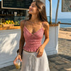 Ruffle Trim Shirred Cami Top in Classic Red and Classic White