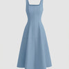 Square Neck Fit and Flare Midi Dress in Baby Blue