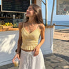 Ruffle Trim Shirred Cami Top in Mustard Yellow