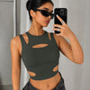 Cut Out Sleeveless Crop Top in Dark Grey