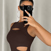 Cut Out Sleeveless Crop Top in Cocoa Brown