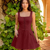 Corset Detail Fit and Flare Mini Dress in Burgundy