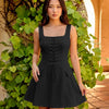 Corset Detail Fit and Flare Mini Dress in Soft Black