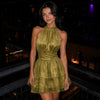 Tiered Halter Neck Mini Dress in Dark Gold