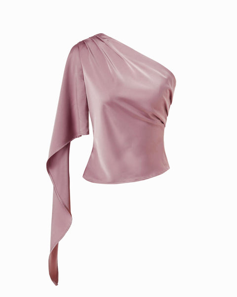 One Shoulder Drape Sleeve Top in Dusty Pink