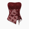 Mesh Asymmetrical Corset Top in Cherry Red