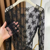 Sheer Round Neck Long Sleeve Top in Classic Black