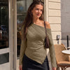 One Shoulder Textured Top in Mocha Brown