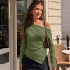 One Shoulder Textured Top in Olive Green