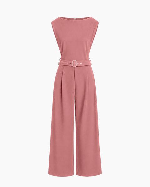 Belted Wide Leg Jumpsuit in Blush Pink