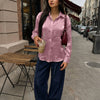 Sheer Crinkle Button Front Shirt in Lilac