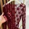 Sheer Round Neck Long Sleeve Top in Red