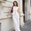Sleeveless Golden Buttons Top And Flowy Wide-Leg Pants Set in Classic White