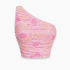One Shoulder Ruched Floral Crop Top in Blush Pink