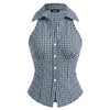 Checkered Collared Button Down Halter Top in Pageant Blue and Classic White