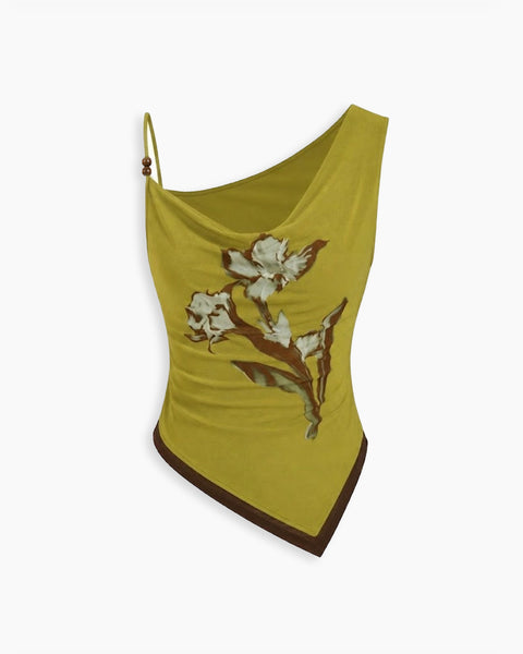 Printed Cowl Asymmetrical Hem Top