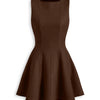 Fitted Waist Flared Mini Dress in Esspresso Brown