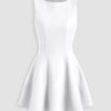 Fitted Waist Flared Mini Dress in Classic White