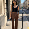 High Waist overlay Wide Leg Trousers in Chocolate Brown