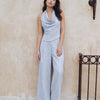 Halter Neck Striped Wide Leg Jumpsuit in Baby Blue