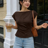 Asymmetric Wrap Waist Sleeveless Top in Chocolate Brown