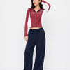 High Waist Wide Leg Drawstring Sweatpants in Navy Blue
