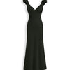Ruffled V Neck Jacquard Midi Dress in Dark Green