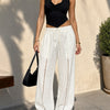 Relaxed Fit Lace Detail Wide Leg Pants in Jet White