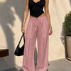Relaxed Fit Lace Detail Wide Leg Pants in Dusty Pink