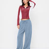 High Waist Wide Leg Drawstring Sweatpants in Dusty Blue