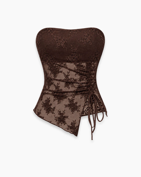 Mesh Asymmetrical Corset Top in Chocolate Brown