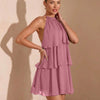 Layered Halter Neck Mini Dress in Brown
